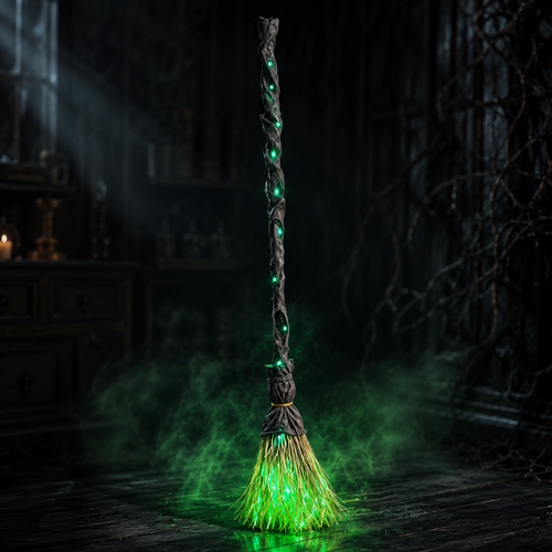 Animated Halloween Witch Broom